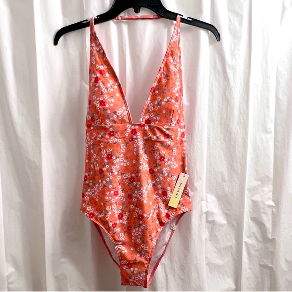 Summersalt Deep V Halter Swimsuit Size 6 in Orange Floral - Picture 13 of 15